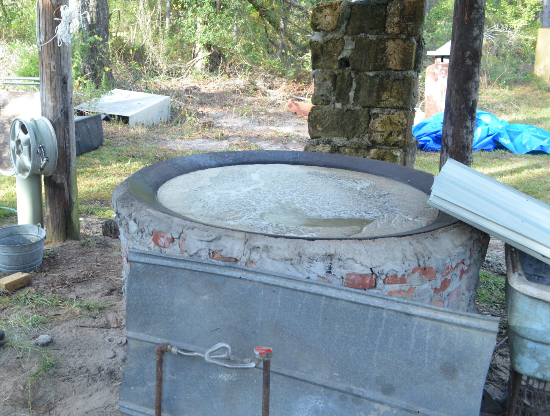 The cast iron boiler at Renaissance Park used to make cane sugar syrup.