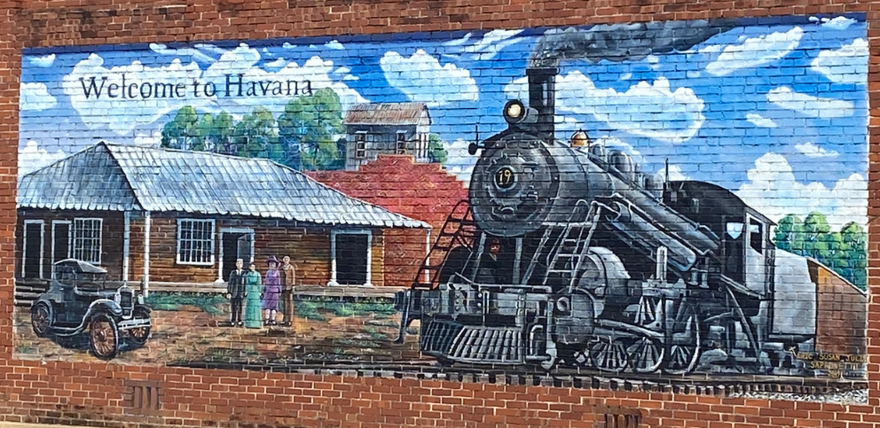 Mural of a train in Havana